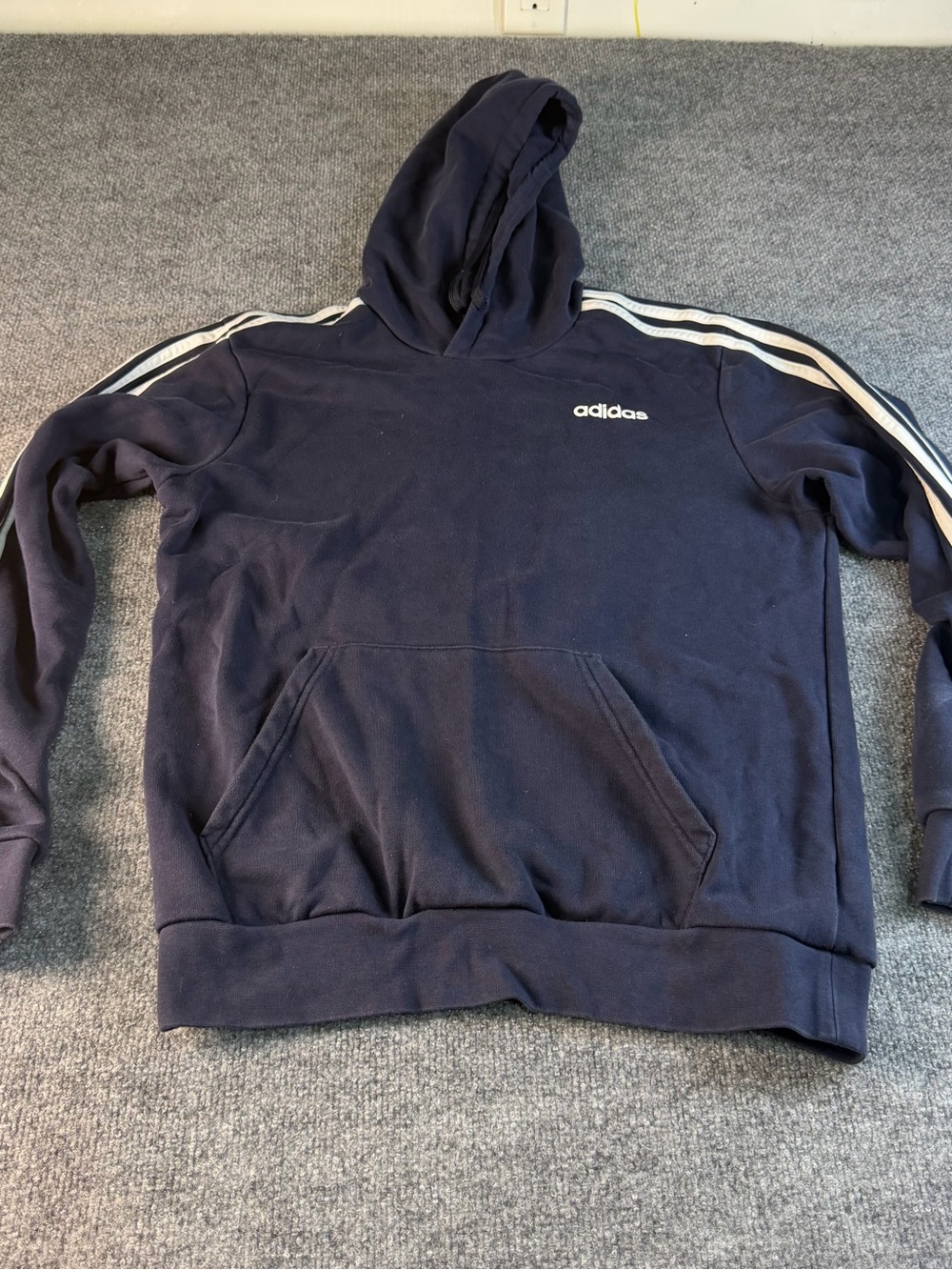 adidas Navy Hoodie with White Shoulder Stripes